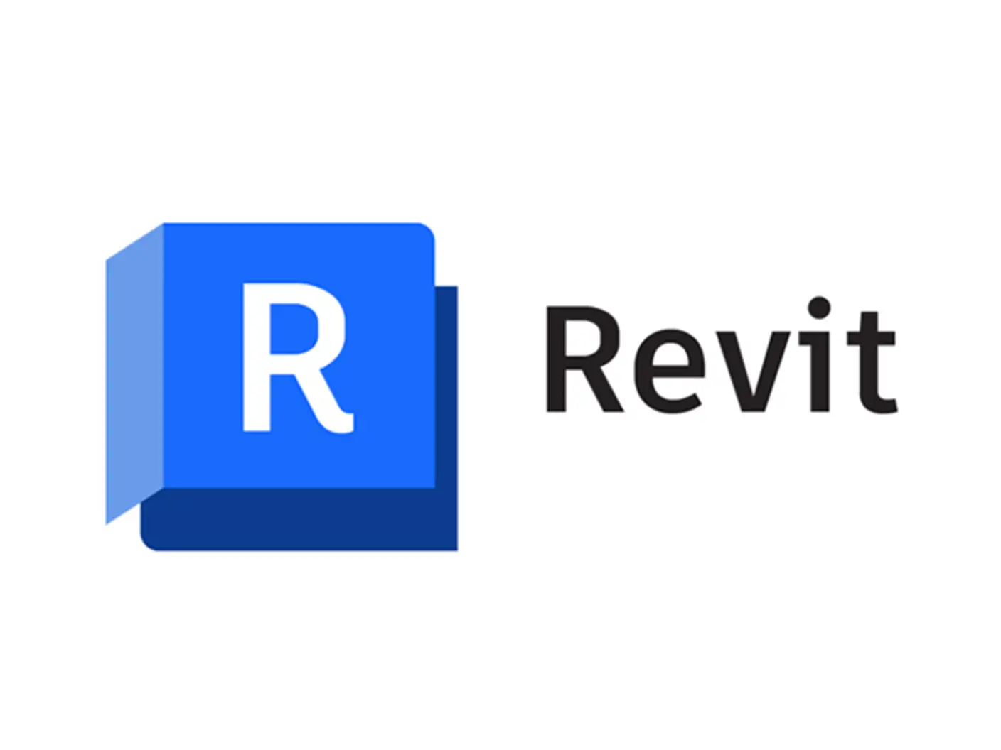 Revit-logotyp med en blå kvadrat och bokstaven "R" bredvid ordet "Revit" i svart text
