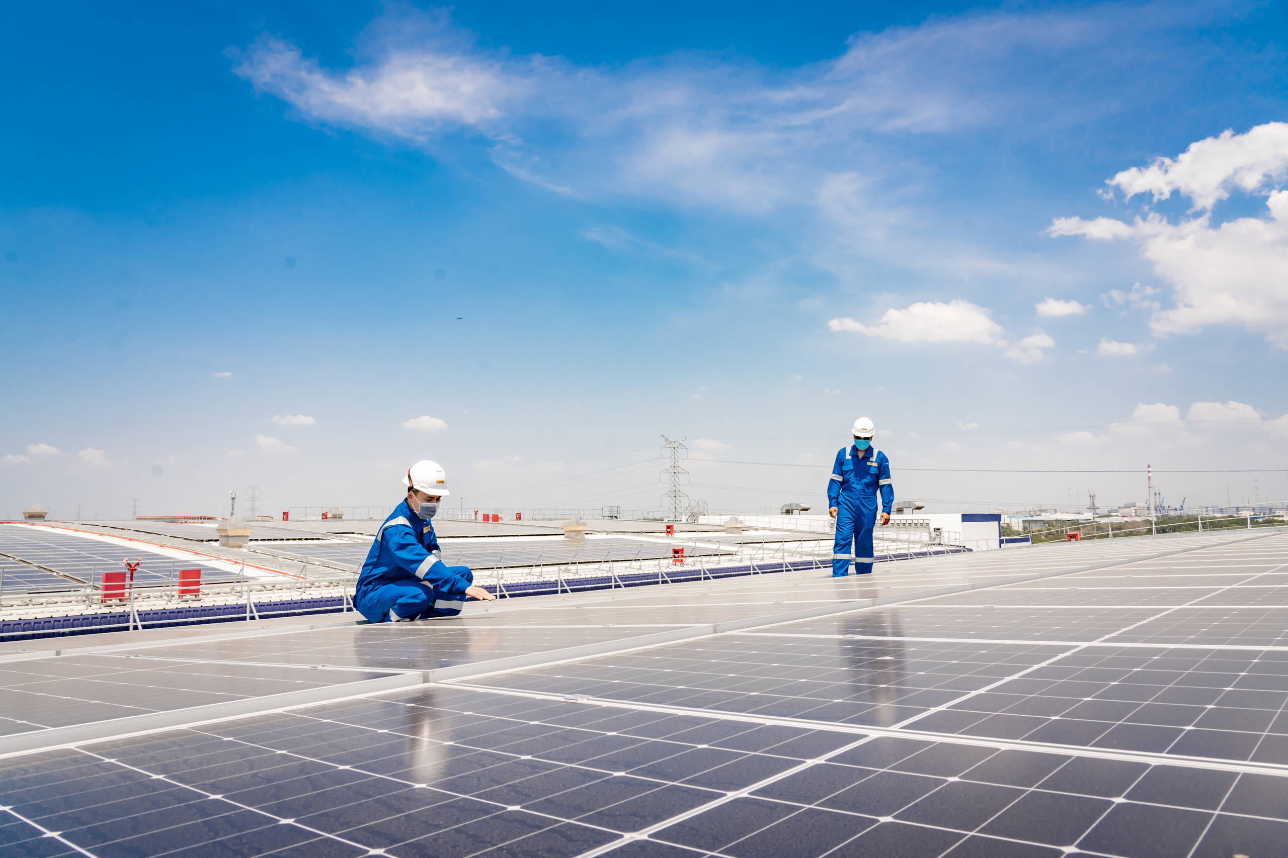 Solar power installation on the factory rooftop in Vietnam